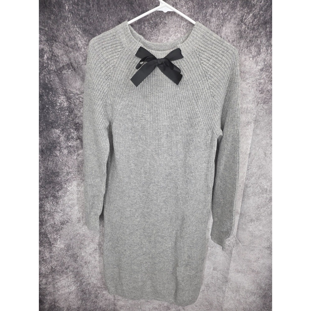 J Crew Mercantile Sweater Dress Womens Gray Medium Bow Neck Knitted Wool Blend